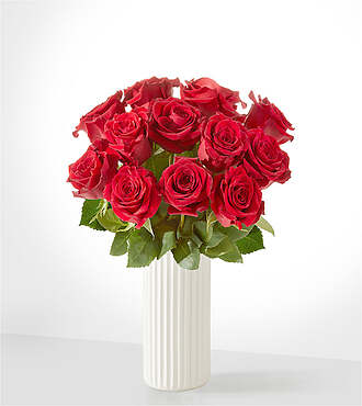 Red Rose Bouquet - 12 Roses with Ceramic Vase - FedEx - FE82WF