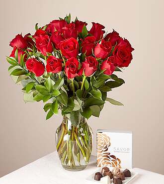 24 Red Rose Bouquet and Chocolates Gift Set - FedEx