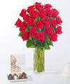 Image of Standard version for 24 Roses with Vase and Chocolate - FedEx