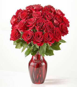Deluxe Red Rose Bouquet with Red Vase - FedEx - FE84RR