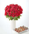 Image of Standard version for Red Rose Bouquet and Berry Bundle - 24 Roses with Berries and White Fluted Vase - FedEx