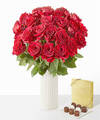Image of Standard version for Most Desired Red Rose Bouquet - 24 Roses with Ceramic Vase and Chocolate - FedEx