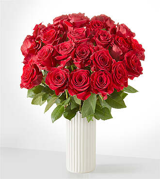 Red Rose Bouquet - 24 Roses with Ceramic Vase - FedEx - FE84WF