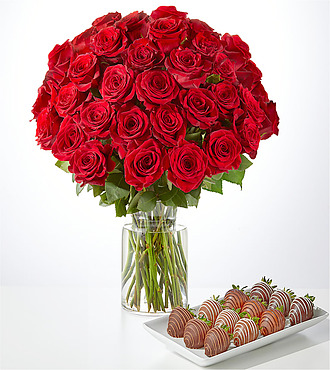Red Rose Bouquet and Berry Bundle - 36 Roses with Berries - FedEx - FE85-BRY