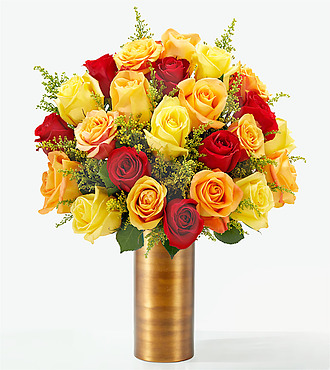 Sunlit Fall Rose Bouquet - 24 Roses with Copper Vase - FedEx - FF088DVCP