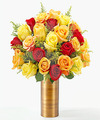 Image of Standard version for Sunlit Fall Rose Bouquet - 24 Roses with Copper Vase - FedEx