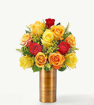 Sunlit Fall Rose Bouquet - 12 Roses with Copper Vase - FedEx - FF088VCP