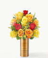 Image of Standard version for Sunlit Fall Rose Bouquet - 12 Roses with Copper Vase - FedEx