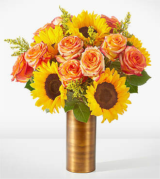 Amber Sunlight Bouquet - Deluxe with Copper Vase - FedEx - FF219DVCP
