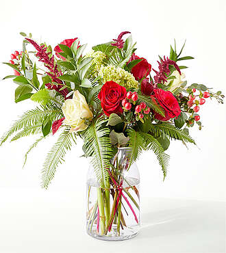 Holiday Fronds Bouquet - Deluxe with Vase - FedEx