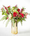 Image of Standard version for Holiday Fronds Bouquet - Deluxe with Gold Vase - FedEx