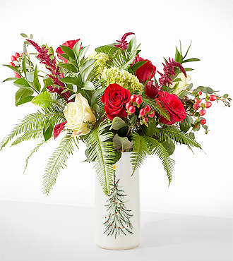 Holiday Fronds Bouquet - Deluxe with Tree Vase - FedEx - FK015DVTR