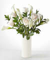 Image of Standard version for Vision in Ivory Rose and Calla Lily Bouquet - Deluxe with White Fluted Vase - FedEx
