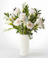 Image of Standard version for Vision in Ivory Rose and Calla Lily Bouquet - Premium with White Fluted Vase - FedEx