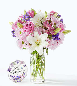 Lavender Fields Mixed Flower Bouquet - Standard with Vase and Acrylic Keepsake - FedEx - FK1059AKA