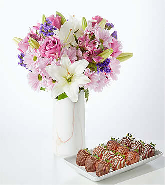 Lavender Fields Bouquet and Berry Bundle - Standard Bouquet with Berries and Marble Vase - FedEx - FK1059VPM-BRY
