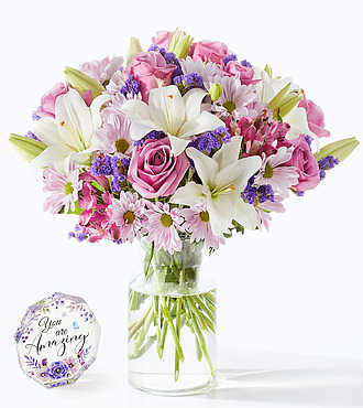 Lavender Fields Mixed Flower Bouquet - Deluxe with Vase and Acrylic Keepsake - FedEx - FK1061AKA