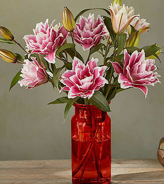 Roselily Bouquet with Red Vase - FedEx
