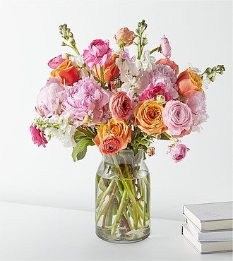 Peony and Ranunculus Garden Bouquet - Deluxe with Vase - FedEx - FM075D