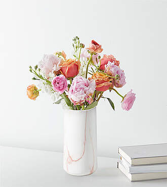 Peony and Ranunculus Garden Bouquet - Standard with Marble Vase - FedEx - FM075VPM
