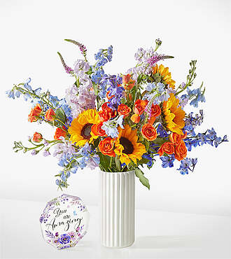 Full Nest Bouquet - Deluxe with White Fluted Vase and Acrylic Keepsake - FedEx - FM076DVAKA