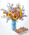 Image of Standard version for Full Nest Bouquet and Berry Bundle - Deluxe Bouquet with Berries and Blue Vase - FedEx