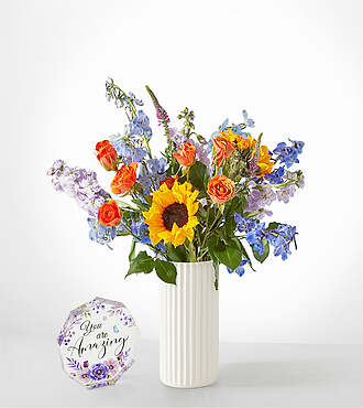 Full Nest Bouquet - Standard with White Fluted Vase and Acrylic Keepsake - FedEx - FM076VAKA
