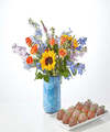 Image of Standard version for Full Nest Bouquet and Berry Bundle - Standard Bouquet with Berries and Blue Vase - FedEx
