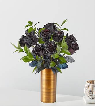 Black Roses Bouquet - 12 Black Roses with Copper Vase - FedEx - FR031VCP