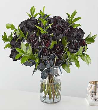 Black Roses Bouquet - 24 Black Roses with Vase - FedEx - FR032