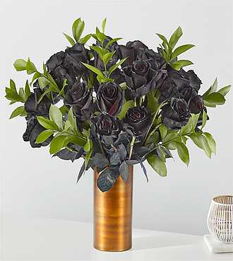 Black Roses Bouquet - 24 Black Roses with Copper Vase - FedEx - FR032VCP