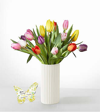 Picnic Tulips - 15 Tulips with Ceramic Vase and Acrylic Keepsake - FedEx - FT215WFAKB