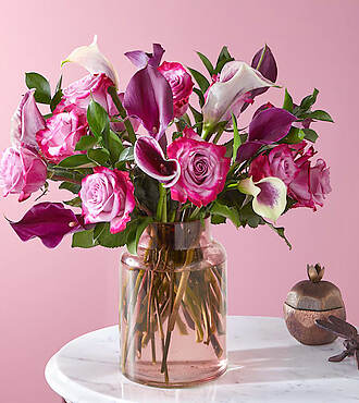 Purple Prose Bouquet with Blush Vase - FedEx