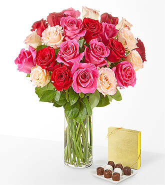 Flirt Rose Bouquet with Chocolates - Deluxe - FedEx