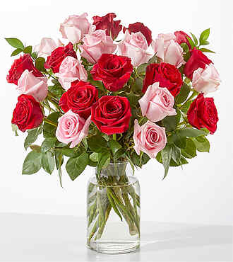 Flirt Rose Bouquet - 24 Roses with Glass Vase - FedEx - FV201D