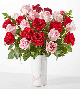 Flirt Rose Bouquet - 24 Roses with Marble Vase - FedEx - FV201DVPM