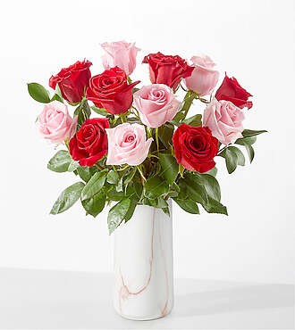 Flirt Rose Bouquet - 12 Roses with Marble Vase - FedEx - FV201VPM