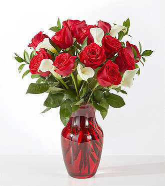Be Mine Bouquet - Standard with Red Glass Vase - FedEx - FV203-R