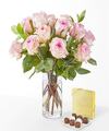 Image of Standard version for Fairytale Pink Rose Bouquet - 12 Roses with Glass Vase and Chocolates - FedEx