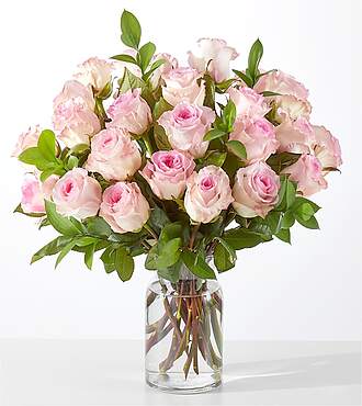 Fairytale Pink Rose Bouquet - 12 Roses with Glass Vase - FedEx - FV206