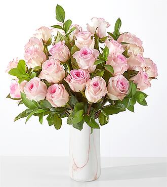Fairytale Pink Rose Bouquet - 24 Roses with Marble Vase - FedEx - FV206DVPM