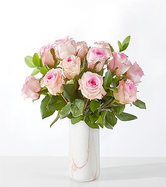 Fairytale Pink Rose Bouquet - 12 Roses with Marble Vase - FedEx - FV206VPM