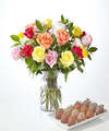 Image of Standard version for Mixed Roses and Berry Bundle - 24 Roses with Berries and Glass Vase - FedEx