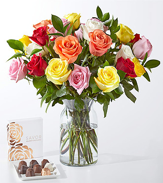 Deluxe Mixed Roses Gift Set with Chocolates - FedEx - FW90CH