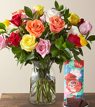 Mixed Roses and Meurisse Belgian Chocolate Mother's Day Bundle - FedEx