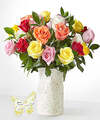 Image of Standard version for Mother's Day Mixed Roses - 24 Roses with Sculpted Vase and Acrylic Keepsake - FedEx