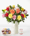 Image of Standard version for Mixed Roses - 24 Roses with Sculpted Vase Mom Oreos and Candle - FedEx