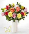 Image of Standard version for Mother's Day Mixed Roses - 24 Roses with White Fluted Vase and Acrylic Keepsake - FedEx
