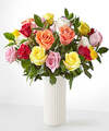 Image of Standard version for Mixed Roses - 24 Roses with White Fluted Vase - FedEx