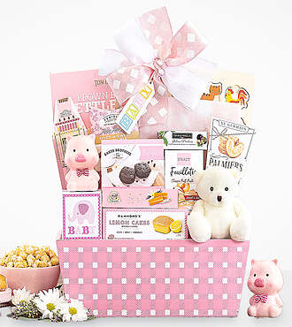 Welcome Baby Gift Basket - Pink - FedEx